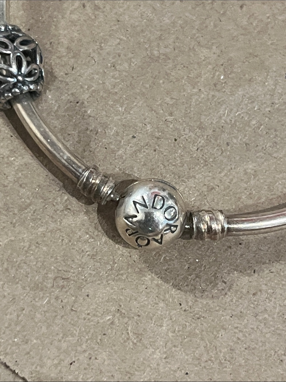 Pandora marked Sterling Silver Floral Charm Bangle Bracelet - Silver - Picture 3 of 5